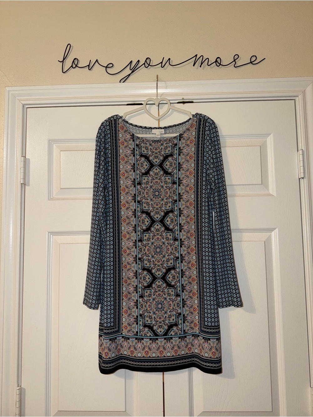 J. Jill Navy Multi-Pattern Long Sleeve Shift Dress